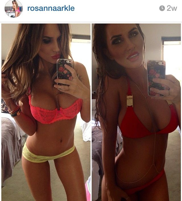 Rosanna Arkle in a bikini taking a selfie