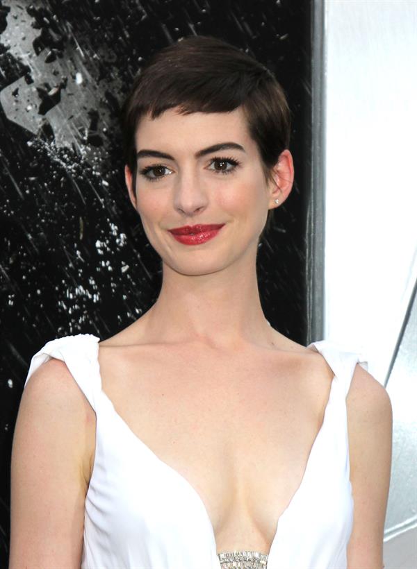 Anne Hathaway attending the Dark Knight Rises premiere in New York on July 15, 2012