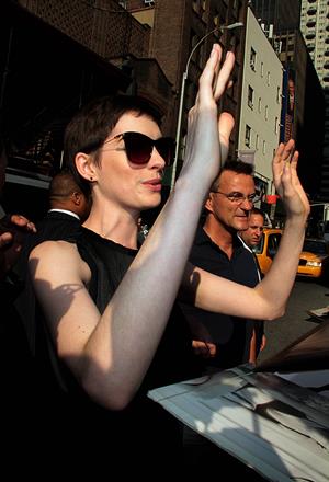 Anne Hathaway at Late Show with David Letterman in New York on July 11, 2012