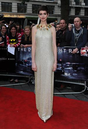 Anne Hathaway the Dark Knight Rises premiere in London on July 18, 2012