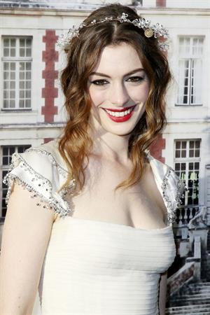 Anne Hathaway White Fairy Tale Love Ball in Paris on July 5, 2011