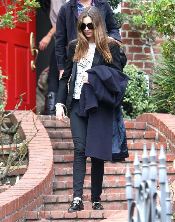 Anne Hathaway leaving a friends house in Beverly Hills on January 20, 2012