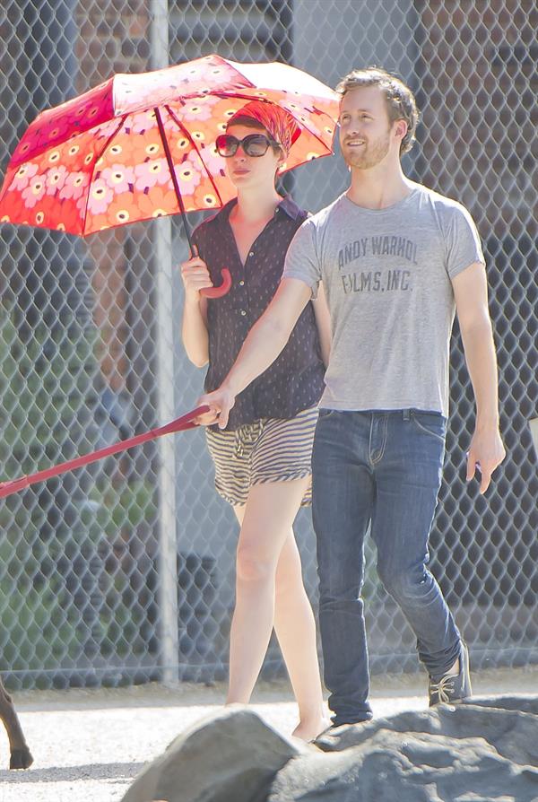 Anne Hathaway out about in New York City on August 2, 2012