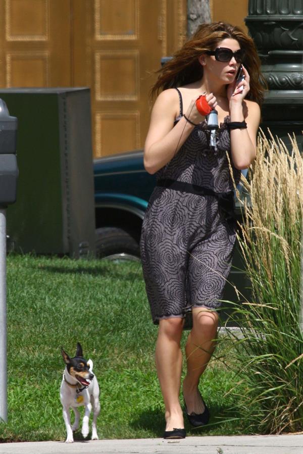 Ashley Greene walking her dog around her hotel in Detroit on July 17, 2010 