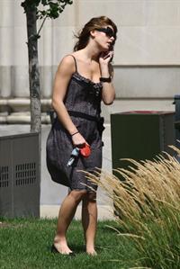 Ashley Greene walking her dog around her hotel in Detroit on July 17, 2010 