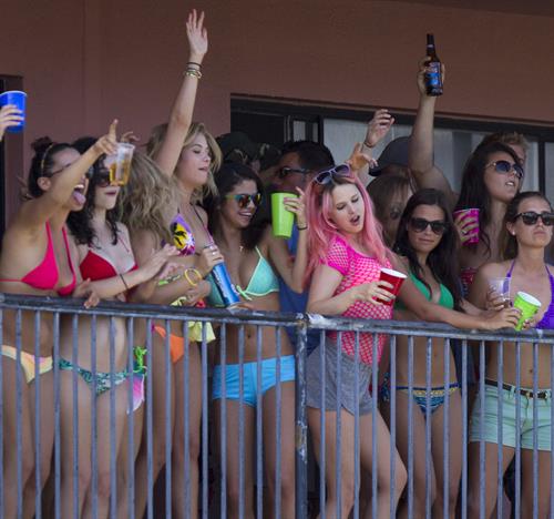 Vanessa Hudgens Bikini Pictures Selena Gomez, Vanessa Hudgens and Ashley Benson on the set of Spring Breakers on March 21, 2012