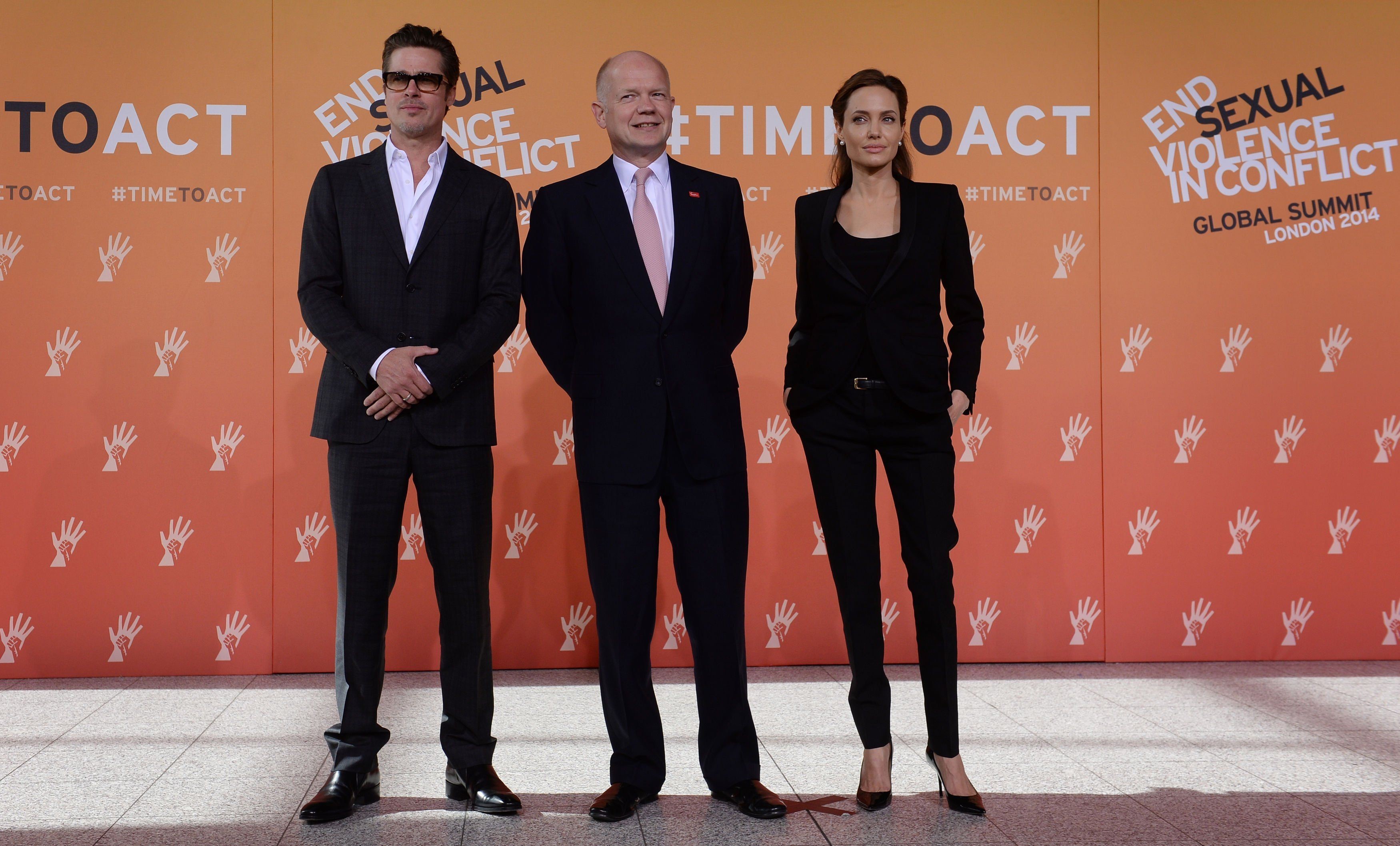 Angelina Jolie and Brad Pitt attend End Sexual Violence in Conflict Summit in east London, June 12, 2014