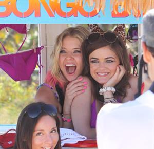 Lucy Hale and Ashley Benson photoshoot at the Bondo Bikini Shack on Miami Beach on March 24, 2012
