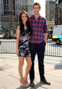Nico Evers-Swindell and Camilla Luddington promote the made-for-TV movie's DVD release outside Westminster Abbey. (April 25, 2011)