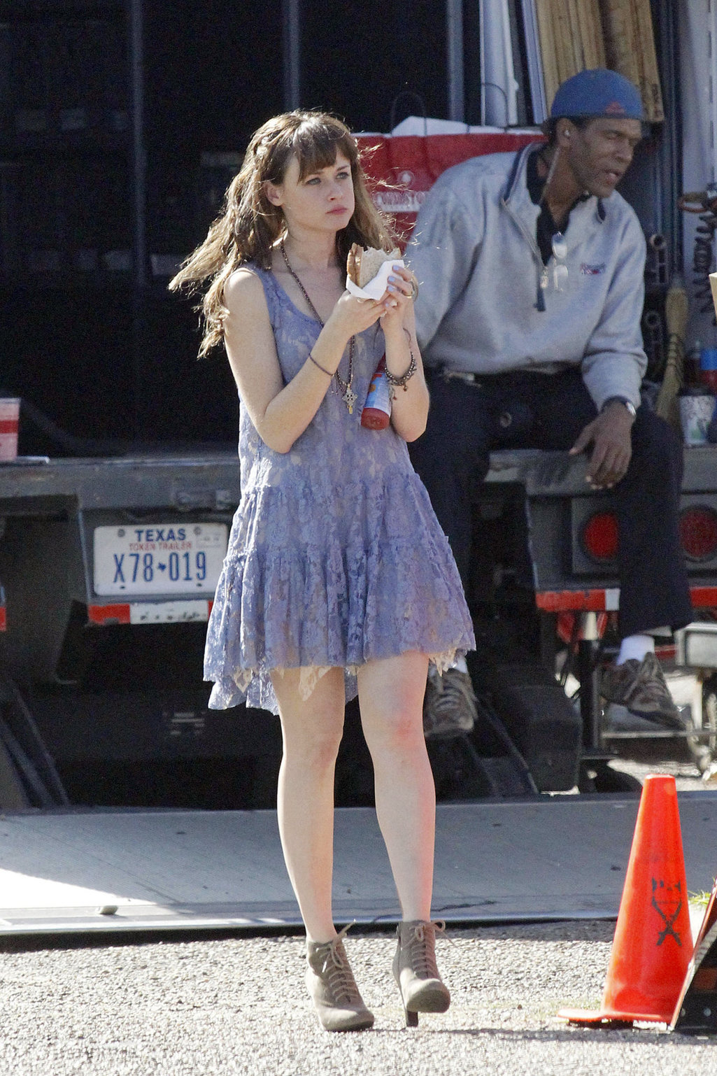 Alexis Bledel on the set of 'Remember Sunday' in New Orleans January 25, 2013