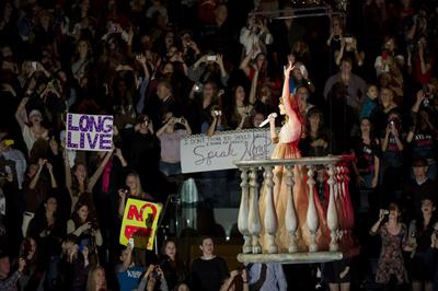 Taylor Swift and Selena Gomez performing at Madison Square Garden in New York, November 11, 2011 