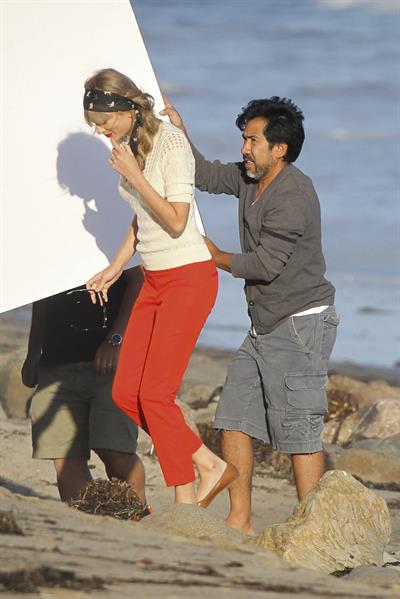 Taylor Swift on the set of a photoshoot in Malibu July 24, 2012