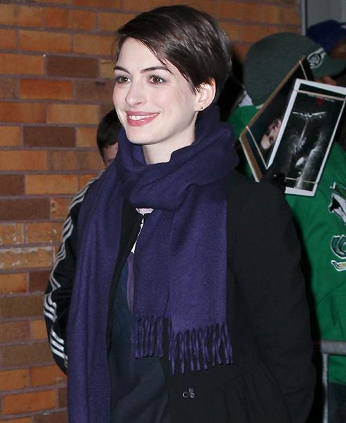 Anne Hathaway outside of The Daily Show with Jon Stewart in NYC. January 7-2013 