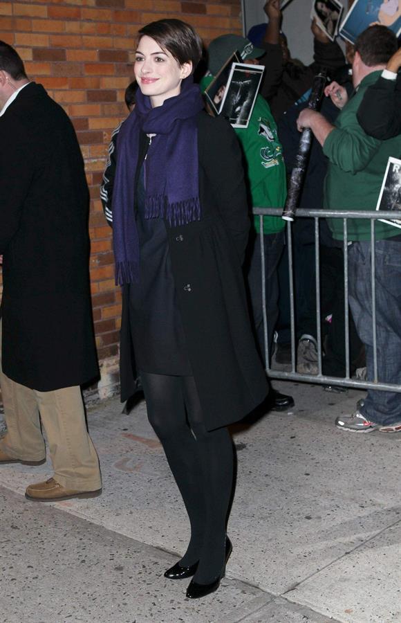 Anne Hathaway outside of The Daily Show with Jon Stewart in NYC. January 7-2013 