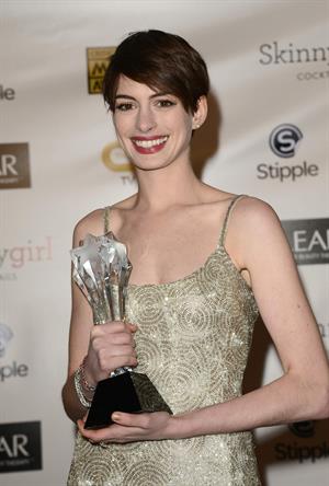 Anne Hathaway attends the Critics' Choice Movie Awards 2013 with Skinnygirl Cocktails at Barkar Hangar