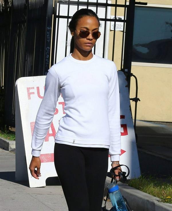 Zoe Saldana arriving at a gym in West Hollywod January 15-2013 