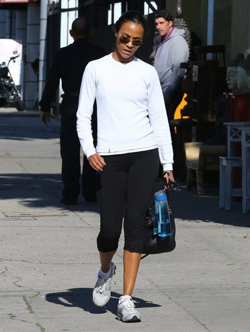 Zoe Saldana arriving at a gym in West Hollywod January 15-2013 