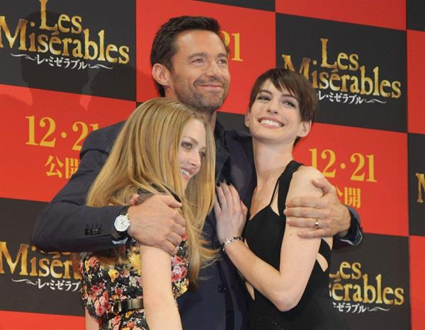 Anne Hathaway poses for photographers during an event to promote their latest movie 'Les Miserables' in Tokyo