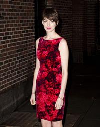 Anne Hathaway outside Ed Sullivan Theater for Letterman December 10-2012 