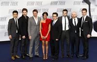 Zoe Saldana poses on the red carpet during the German premiere of the movie Star Trek April 16   