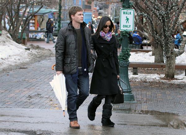 Zoe Saldana - Enjoyed a stroll with her boyfriend Keith Britton in Aspen, Colorado Dec 21, 2010 