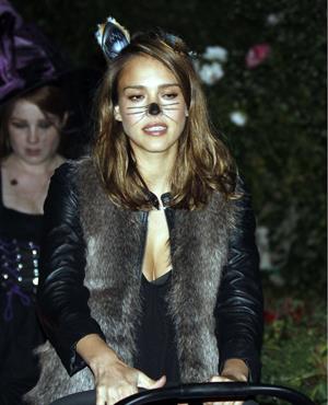 Jessica Alba heading to a Halloween party in Santa Monica on Oct 31, 2011