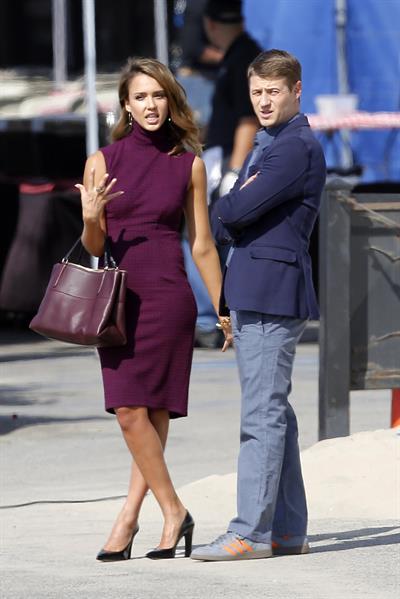 Jessica Alba “How to Make Love Like an Englishman” set candids in Los Angeles, November 4, 2013 
