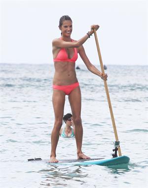 Alessandra Ambrosio paddleboarding in bikinis in Honolulu on October 12, 2011