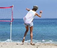 Alessandra Ambrosio playing beach volleyball in Malibu on July 7, 2012 