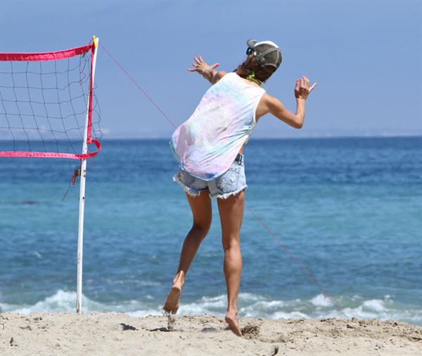 Alessandra Ambrosio playing beach volleyball in Malibu on July 7, 2012 