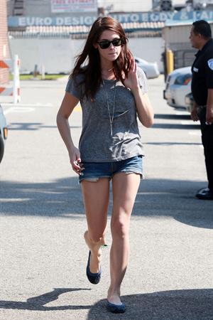 Ashley Greene wearing short shorts outside her home in Los Angeles on October 17, 2011 