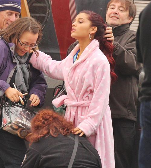 Ariana Grande In Tights On Set of 'Swindle' in Vancouver (10/11/12) 