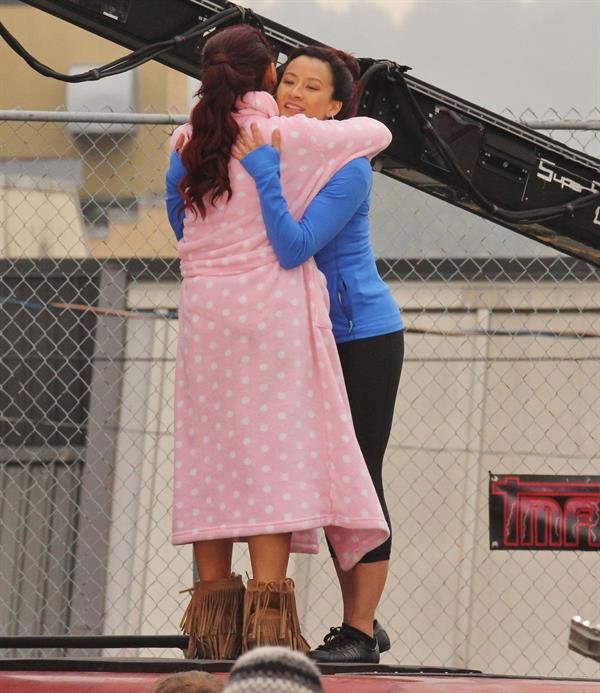 Ariana Grande In Tights On Set of 'Swindle' in Vancouver (10/11/12) 