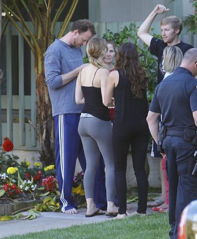Jennifer Lawrence in Santa Monica helping a woman who fainted on June 25, 2012 