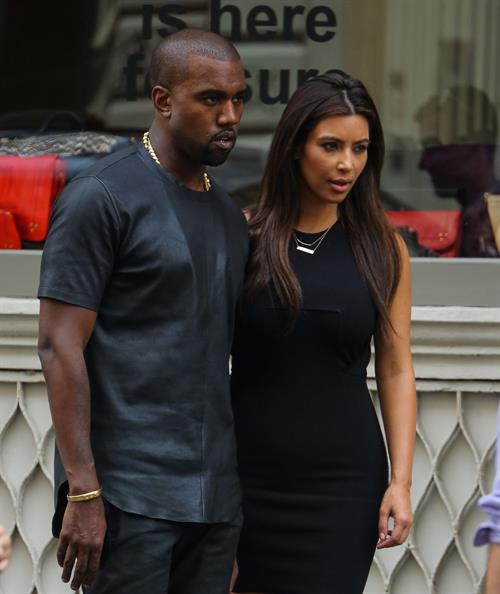 Kim Kardashian and Kanye West walk around SoHo in New York City 