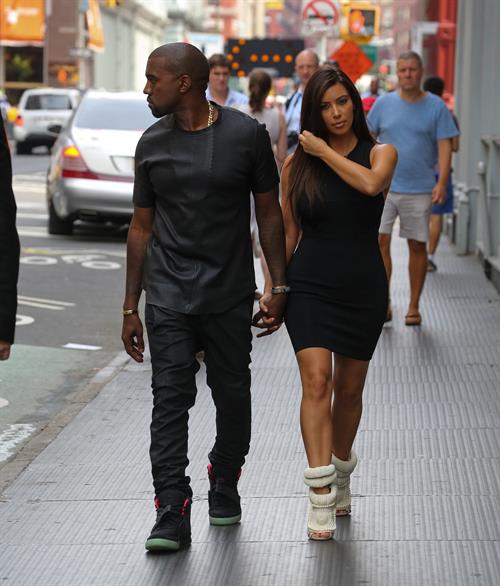 Kim Kardashian and Kanye West walk around SoHo in New York City 