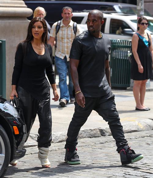 Kim Kardashian and Kanye West walk around SoHo in New York City 
