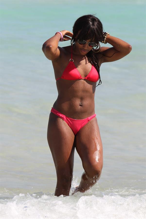 Alexandra Burke bikini candids Miami March 7, 2011 