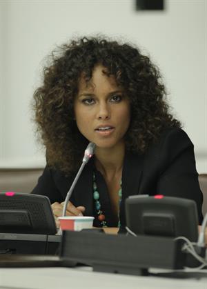 Alicia Keys attends the United Nations Social Innovation Summit in New York on May 5, 2012
