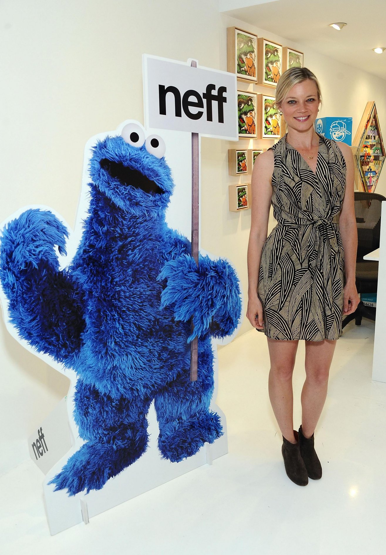 Amy Smart Neff Headwear 7th letter Sesame Street art exhibit on April 27, 2012