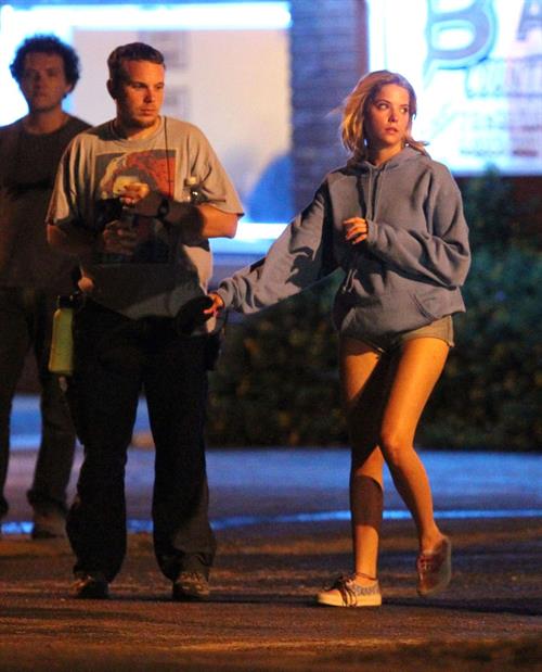Ashley Benson and Vanessa Hudgens film Spring Breakers Florida on March 15, 2012