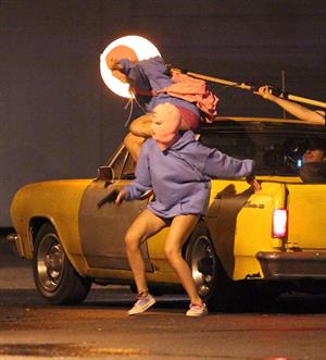 Ashley Benson and Vanessa Hudgens film Spring Breakers Florida on March 15, 2012