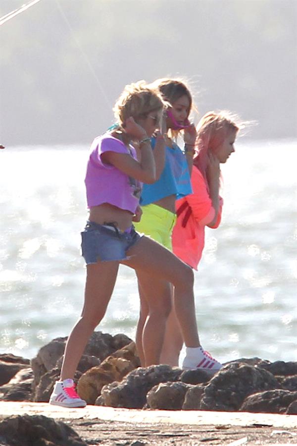 Ashley Benson and Hanessa Hudgens filming Spring Breakers Florida on March 12, 2012