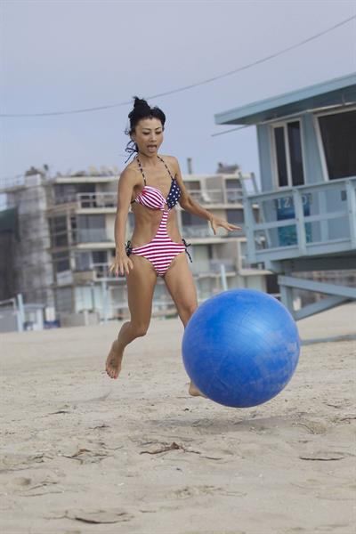 Bai Ling American-flag Bikini On Beach Los Angeles (10/04/12) 