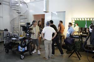 Catrinel Menghia - filming Fiat 500 Abarth ad  