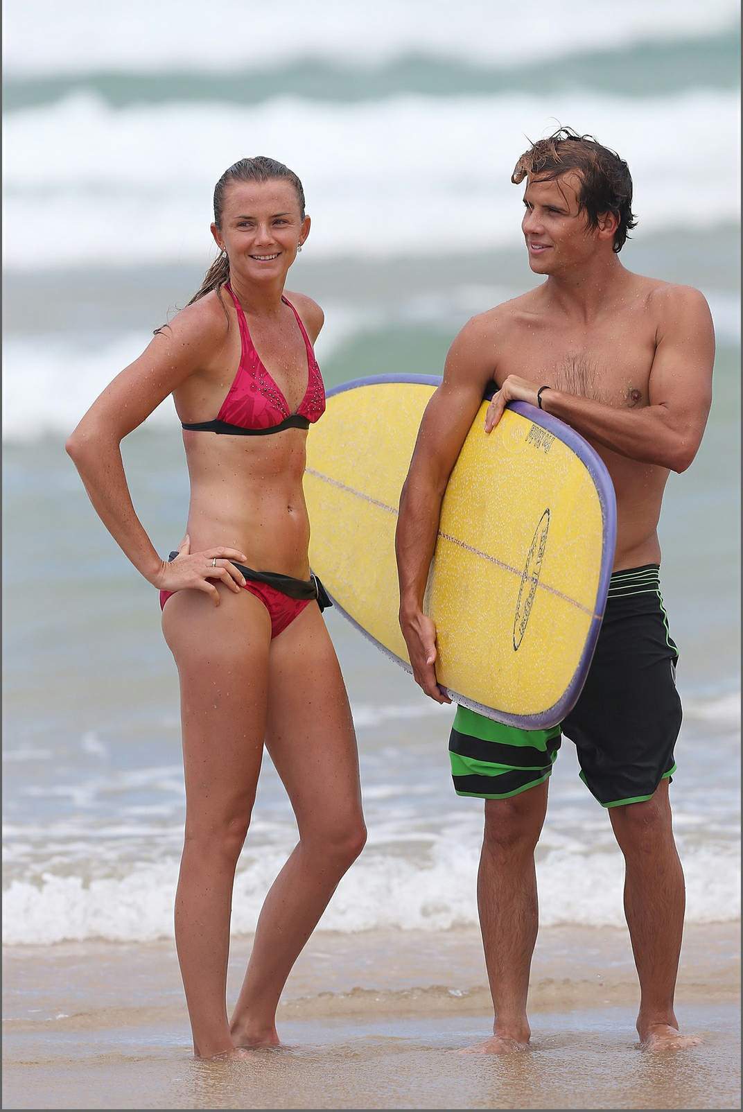 Daniela Hantuchova bikini beach surfing candids in Brisbane, Australia, December 26, 2012 