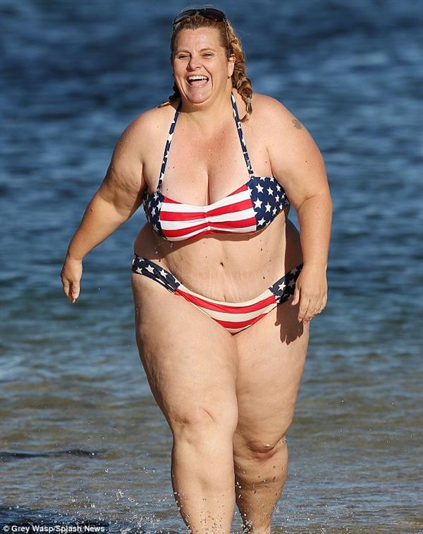 Fat girl in an American Flag Bikini