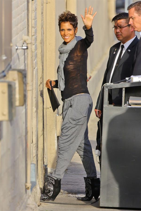 Halle Berry arrives for the Jimmy Kimmel Show in Los Angeles on March 20, 2013