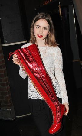 Lily Collins “Kinky Boots” backstage candids 10/17/13 