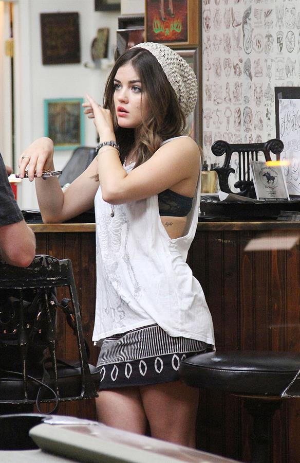 Lucy Hale - at Shamrock Tattoo - September 9th, 2012